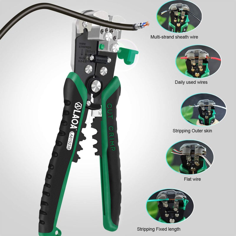 LAOA Wire Stripper Tool, 8-26 AWG Automatic Wire Cutter, Green, Alloy Steel - Image 3
